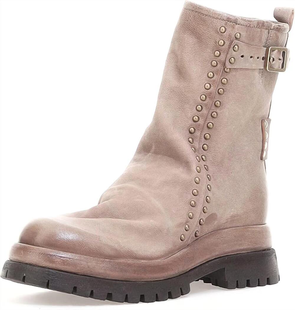 NEW A.S.98 women's duke mid-calf moto boot in taupe